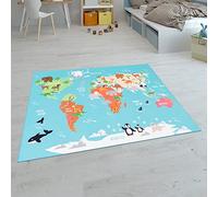 Paco Home Tappeti da gioco a pelo corto colorati per camerette dei bambini con diversi motivi, Dimensione:160x220 cm, Colore:Turchese