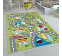 Paco Home Tappeti da gioco a pelo corto colorati per camerette dei bambini con diversi motivi, Dimensione:100x200 cm, Colore:Verde 3