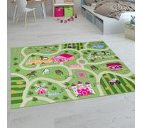 Paco Home Tappeti da gioco a pelo corto colorati per camerette dei bambini con diversi motivi, Dimensione:200 cm quadrato, Colore:Verde