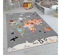 Paco Home Tappeti da gioco a pelo corto colorati per camerette dei bambini con diversi motivi, Dimensione:100x200 cm, Colore:Grigio 3