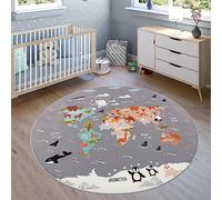 Paco Home Tappeti da gioco a pelo corto colorati per camerette dei bambini con diversi motivi, Dimensione:Ø 160 cm tondo, Colore:Grigio 3