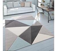 Paco Home Tappeto 3D triangoli pastello trend grigio turchese, Dimensione:80x300 cm