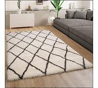 Paco Home Tappeto A Pelo Alto Morbido Moderno Shaggy In Stile Flokati Motivo A Rombi Crema, Dimensione:80x150 cm