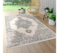 Paco Home Tappeto a pelo corto per interni ed esterni per il balcone e la terrazza, con motivo orientale in beige, Dimensione:120x170 cm
