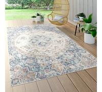 Paco Home Tappeto a pelo corto per interni ed esterni per il balcone e la terrazza, con motivo orientale in blu, Dimensione:Ø 160 cm tondo