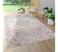 Paco Home Tappeto a pelo corto per interni ed esterni per il balcone e la terrazza, con motivo orientale in rosa, Dimensione:120x170 cm