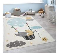 Paco Home Tappeto a pelo corto per la camera dei bambini, con elefante, orso, palloncino e luna, in beige, Dimensione:240x340 cm