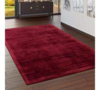 Paco Home Tappeto a pelo corto per soggiorno lavorato a mano in viscosa, in tinta unita, rosso, Dimensione:80x150 cm
