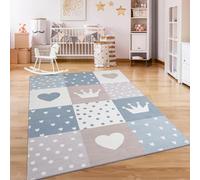 Paco Home Tappeto Bambini Cameretta Bambina Ragezzi Antiscivolo Arcobaleno Cuore Polkadot, Dimensione:160x220 cm, Colore:Beige