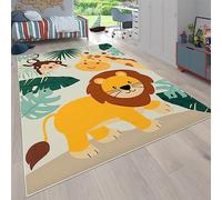 Paco Home Tappeto Bambini Cameretta Bambina Ragezzi Motivo Con Animale Zoo Strada Antiscivolo Moderno Beige Blu Verde, Dimensione:Ø 200 cm tondo