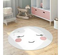 Paco Home Tappeto Bambini Cameretta Rotondo Moderno Femmine Maschi Luna Koala Leone, Dimensione:80 cm tondo, Colore:Crema