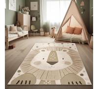 Paco Home Tappeto Camera Bambini Tappeto Gioco Effetto Alto-Basso Motivo Leone Morbido Facile Cura Moderno Minimalista Beige Crema Charcoal, Dimensione:80x150 cm
