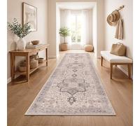 Paco Home Tappeto Corridoio Vintage Pelo Corto Stile Boho Lavabile Antiscivolo Facile Da Pulire Design Retro Moderno, Colore:Beige 3, Dimensione:80x150 cm