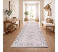 Paco Home Tappeto Corridoio Vintage Pelo Corto Stile Boho Lavabile Antiscivolo Facile Da Pulire Design Retro Moderno, Colore:Argento, Dimensione:80x300 cm