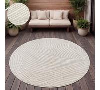 Paco Home Tappeto Cucina Da Esterno Salotto Moderno Balcone Terrazo Motivo Scandinavo Motivo Boho Monocolore, Dimensione:Ø 120 cm tondo, Colore:Crema 5