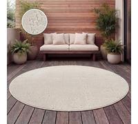 Paco Home Tappeto Cucina Da Esterno Salotto Moderno Balcone Terrazo Motivo Scandinavo Motivo Boho Monocolore Crema, Dimensione:160 cm Rotondo, Colore:Crema 9