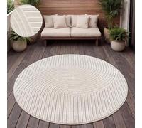 Paco Home Tappeto Cucina Da Esterno Salotto Moderno Balcone Terrazo Motivo Scandinavo Motivo Boho Monocolore, Dimensione:Ø 160 cm tondo, Colore:Crema 2