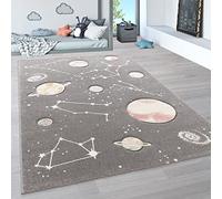 Paco Home Tappeto da gioco con stelle e pianeti per la cameretta dei bambini in grigio, Dimensione:200x290 cm