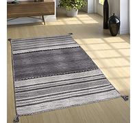 Paco Home Tappeto Design Tessuto Kelim Lavorato A Mano 100% Cotone Moderno Fantasia Grigio, Dimensione:160x220 cm