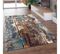 Paco Home Tappeto Di Design Colorato Effetto Legno Alto E Basso Rilievo In Turchese Giallo Mélange, Dimensione:200x290 cm