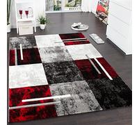 Paco Home Tappeto Di Design Moderno Orlo A Quadri Effetto Marmo Rosso Grigio Crema Nero, Dimensione:120x170 cm