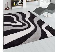 Paco Home Tappeto Di Design Motivo Ondulato Orlo Lavorato A Mano Nei Colori Nero Grigio Bianco, Dimensione:60x110 cm