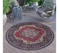 Paco Home Tappeto Esterni Rotondo Resistente Balcone Terrazza Cucina Moderno Orientale, Dimensione:Ø 200 cm tondo, Colore:Rosso