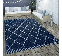 Paco Home Tappeto etnico per interni ed esterni dal tessuto piatto con design scandinavo geometrico blu e bianco, Dimensione:120x170 cm