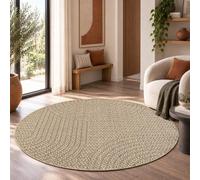 Paco Home Tappeto in iuta per interni-esterni - Naturale e nero, robusto ed elegante, ideale per il terrazza e il soggiorno, Beige 5, 160 cm tondo