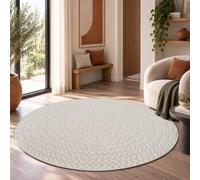 Paco Home Tappeto in iuta per interni-esterni - Naturale e nero, robusto ed elegante, ideale per il terrazza e il soggiorno, Crema 6, 120 cm tondo