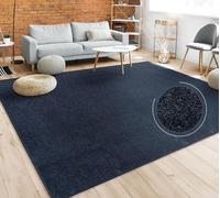 Paco Home Tappeto Pelo Corto, Lavabile, Monocolore, Semplice e Moderno, per Soggiorno, Camera da Letto e Ingresso, Dimensione:Ø 160 cm tondo, Colore:Navy-Blu