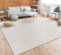 Paco Home Tappeto Pelo Corto, Lavabile, Monocolore, Semplice e Moderno, per Soggiorno, Camera da Letto e Ingresso, Dimensione:140x200 cm, Colore:Crema