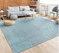 Paco Home Tappeto Pelo Corto, Lavabile, Monocolore, Semplice e Moderno, per Soggiorno, Camera da Letto e Ingresso, Dimensione:Ø 120 cm tondo, Colore:Turchese