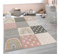 Paco Home Tappeto per bambini cameretta bambine bambini diversi motivi e dimensioni, Dimensione:Ø 120 cm tondo, Colore: Crema Rosa Grigio