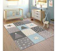 Paco Home Tappeto Per Bambini Colori Pastello Quadri Punti Cuori Stelle Bianco Grigio Blu, Dimensione:160x230 cm