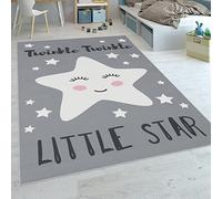 Paco Home Tappeto Per Bambini Stanza Dei Bambini Moderno Stelle Carine Detto Grigio Bianco, Dimensione:140x200 cm
