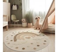 Paco Home Tappeto per cameretta bambino Effetto 3D Tappeto resistente Toni naturali, Dimensione:Ø 160 cm tondo, Colore:Sabbia (arcobaleno)