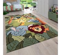 Paco Home Tappeto per cameretta per bambini a pelo corto con animali e motivi tropicali, Dimensione:80x150 cm, Colore:Verde