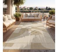 Paco Home Tappeto Per Esterni Resistente Alle Intemperie Balcone Soggiorno Boho Design Geometrico Astratto 3D Deco Beige Crema, Dimensione:80x150 cm