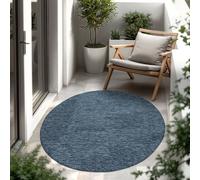 Paco Home Tappeto Per Esterno Balcone Terrazza Tappeto Cucina Monocolore Mélange, Dimensione:80 cm tondo, Colore:Blu