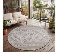Paco Home Tappeto Per Esterno Da Balcone Terrazza Tappeto Cucina Moderno Boho Etnico, Dimensione:Ø 120 cm tondo, Colore:Beige 2