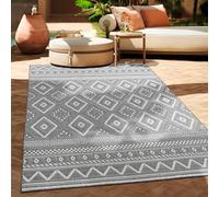 Paco Home Tappeto Per Esterno Da Balcone Terrazza Tappeto Cucina Moderno Boho Etnico, Dimensione:200 cm quadrato, Colore:Grigio 2