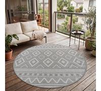 Paco Home Tappeto Per Esterno Da Balcone Terrazza Tappeto Cucina Moderno Boho Etnico, Dimensione:80 cm tondo, Colore:Grigio 2