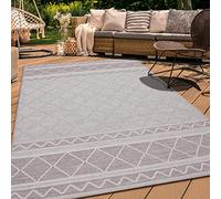 Paco Home Tappeto Per Esterno Da Balcone Terrazza Tappeto Cucina Moderno Boho Etnico, Dimensione:80 cm tondo, Colore:Beige 4