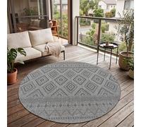 Paco Home Tappeto Per Esterno Da Balcone Terrazza Tappeto Cucina Moderno Boho Etnico, Dimensione:80 cm tondo, Colore:Antracite