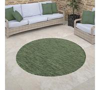 Paco Home Tappeto Per Esterno Rotondo Terrazzo Balcone Tappeto Cucina Motivo Geometrico Moderno A Righe Bordura, Dimensione:80 cm tondo, Colore:Verde