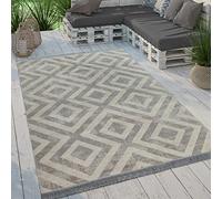Paco Home Tappeto Per Esterno Terrazzo Balcone Tappeto Cucina Moderno Rombi Design Con Frange, Dimensione:120x170 cm, Colore:Grigio-Bianco