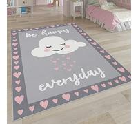 Paco Home Tappeto per i bambini, tappeto per la camera dei bambini con stelle, luna e motivi a quadri, Dimensione:120x160 cm, Colore:Pink 6