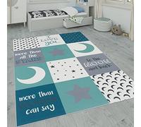 Paco Home Tappeto per i bambini, tappeto per la camera dei bambini con stelle, luna e motivi a quadri, Dimensione:180x280 cm, Colore:Turchese