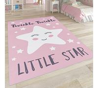 Paco Home Tappeto per i bambini, tappeto per la camera dei bambini con stelle, luna e motivi a quadri, Dimensione:80x150 cm, Colore:Pink 3
